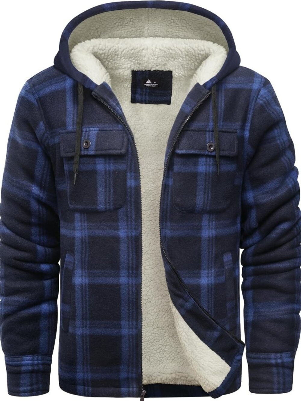 Men's Fleece Sherpa Lined Flannel Shirt Jacket - Plaid Zip Up Hoodie